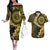 Vanuatu Couples Matching Off The Shoulder Long Sleeve Dress and Hawaiian Shirt Hibisus Polynesian Pattern Gold - Polynesian Pride