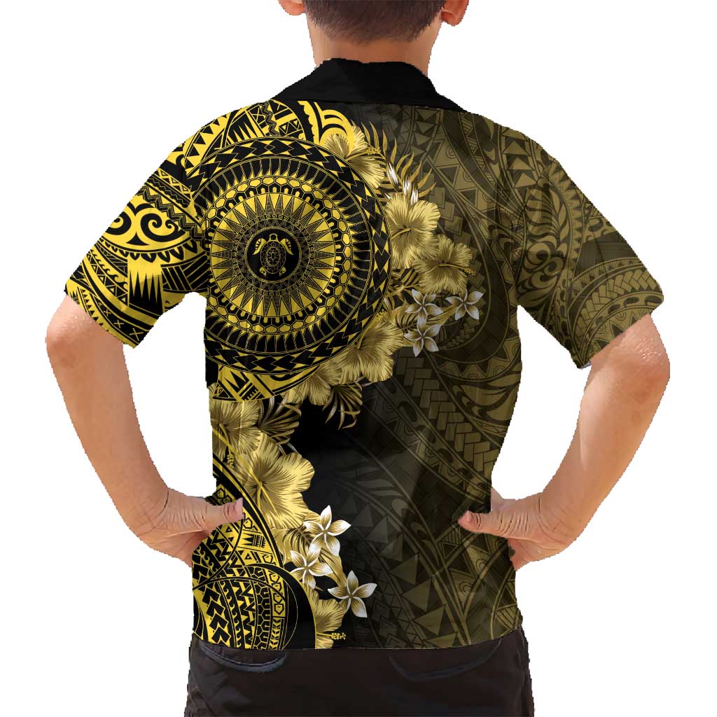 Vanuatu Family Matching Off Shoulder Maxi Dress and Hawaiian Shirt Hibisus Polynesian Pattern Gold - Polynesian Pride