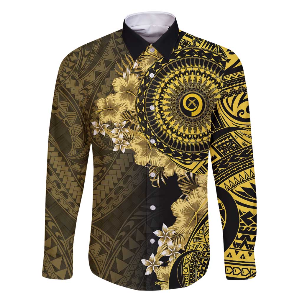 Vanuatu Family Matching Off Shoulder Maxi Dress and Hawaiian Shirt Hibisus Polynesian Pattern Gold - Polynesian Pride