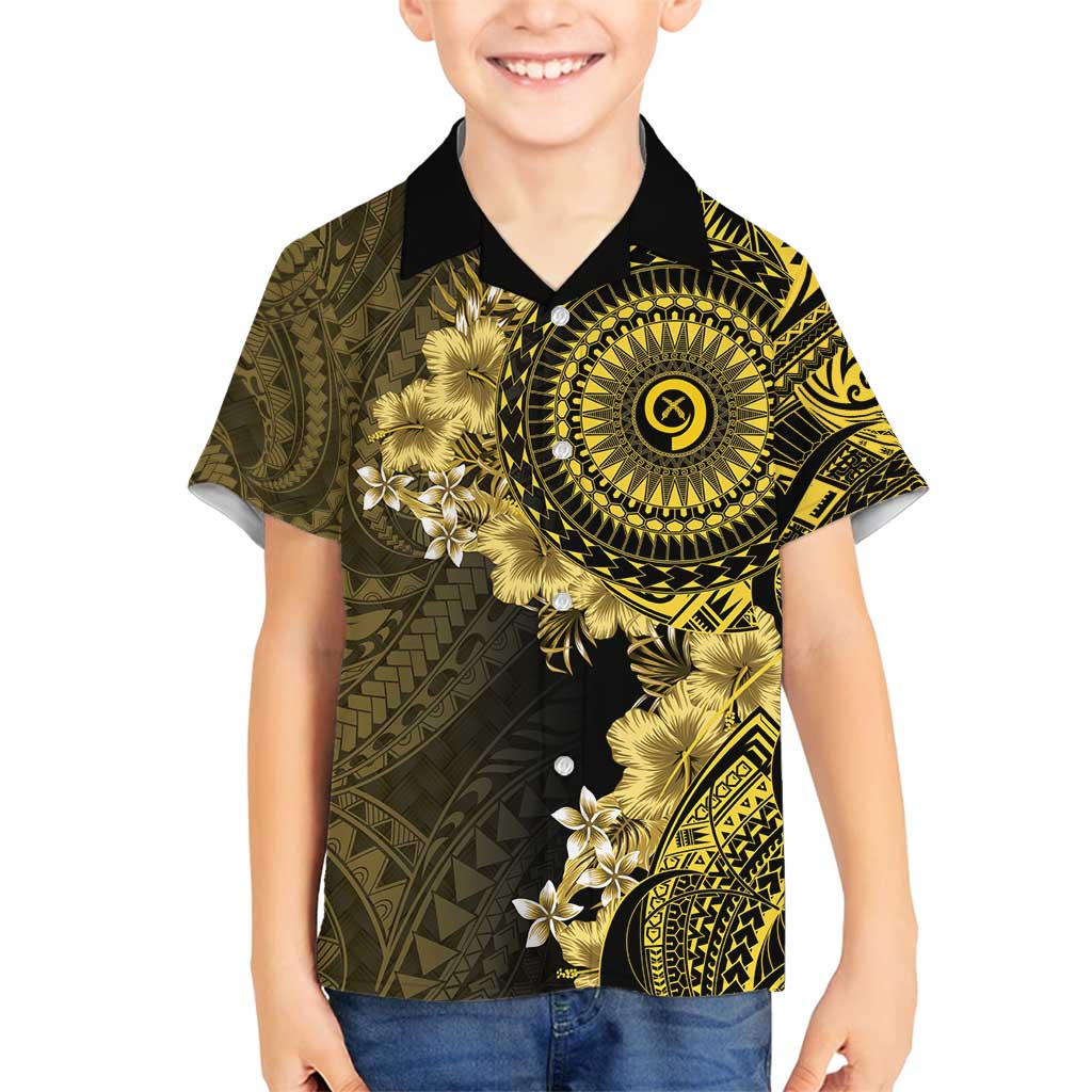 Vanuatu Family Matching Tank Maxi Dress and Hawaiian Shirt Hibisus Polynesian Pattern Gold - Polynesian Pride