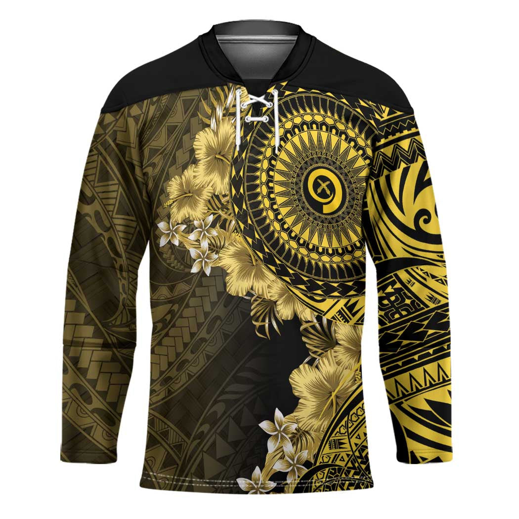 Vanuatu Hockey Jersey Hibisus Polynesian Pattern Gold - Polynesian Pride