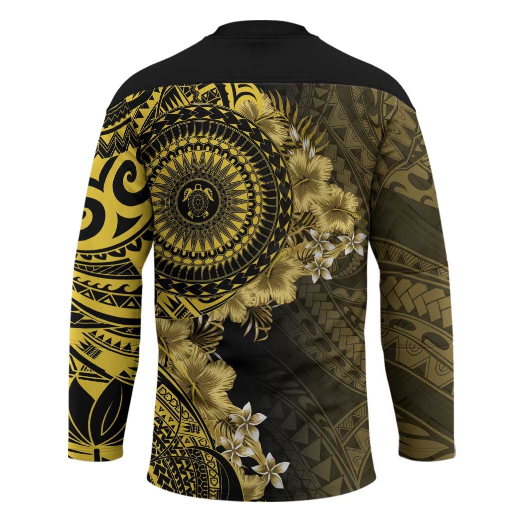Vanuatu Hockey Jersey Hibisus Polynesian Pattern Gold - Polynesian Pride