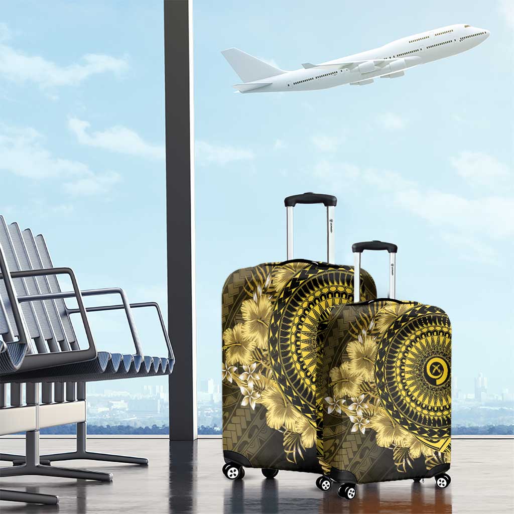 Vanuatu Luggage Cover Hibisus Polynesian Pattern Gold - Polynesian Pride