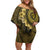 Vanuatu Off Shoulder Short Dress Hibisus Polynesian Pattern Gold - Polynesian Pride