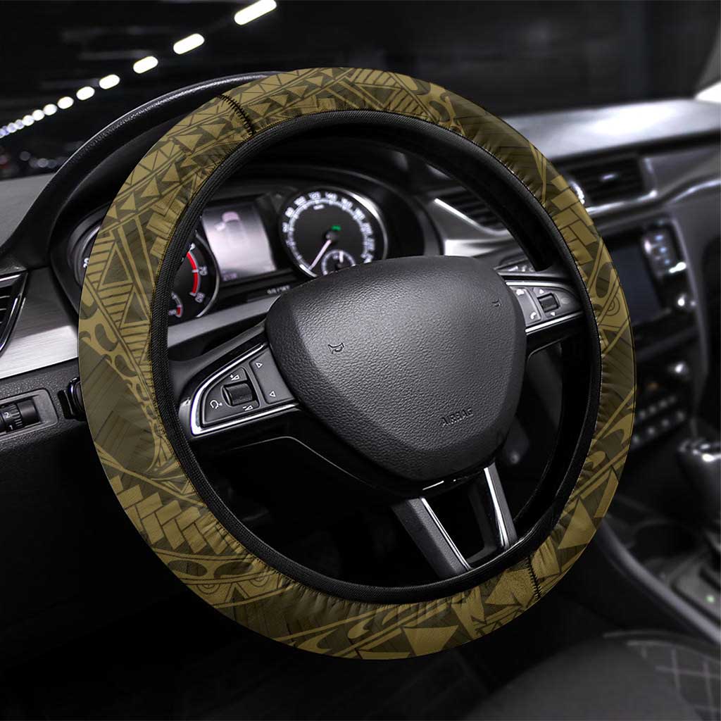 Vanuatu Steering Wheel Cover Hibisus Polynesian Pattern Gold - Polynesian Pride