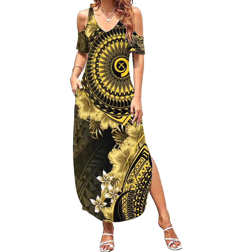 Vanuatu Summer Maxi Dress Hibisus Polynesian Pattern Gold - Polynesian Pride