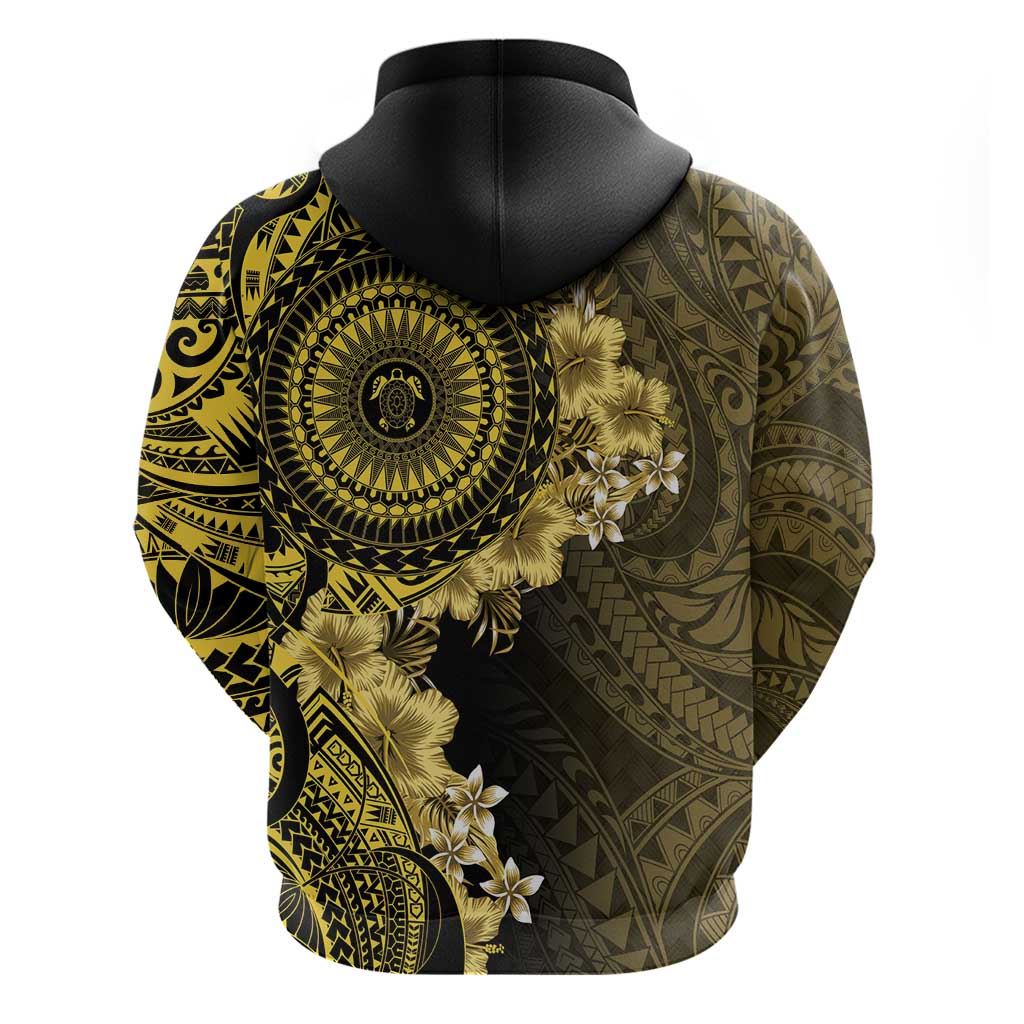 Vanuatu Zip Hoodie Hibisus Polynesian Pattern Gold - Polynesian Pride