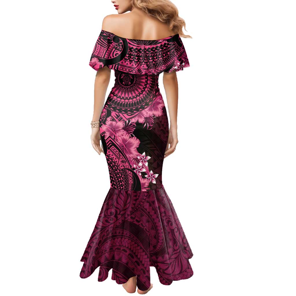 Vanuatu Family Matching Mermaid Dress and Hawaiian Shirt Hibisus Polynesian Pattern Pink - Polynesian Pride