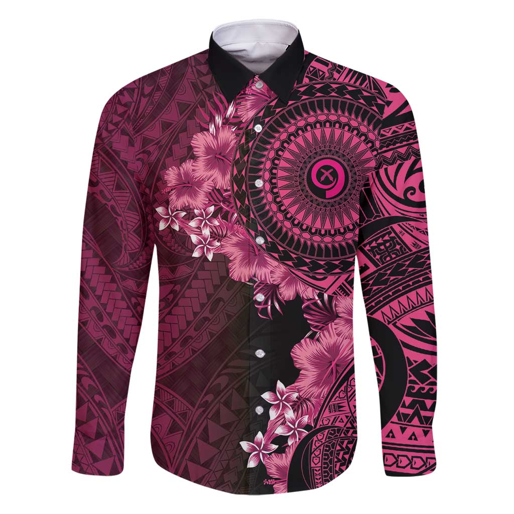 Vanuatu Family Matching Off Shoulder Maxi Dress and Hawaiian Shirt Hibisus Polynesian Pattern Pink - Polynesian Pride