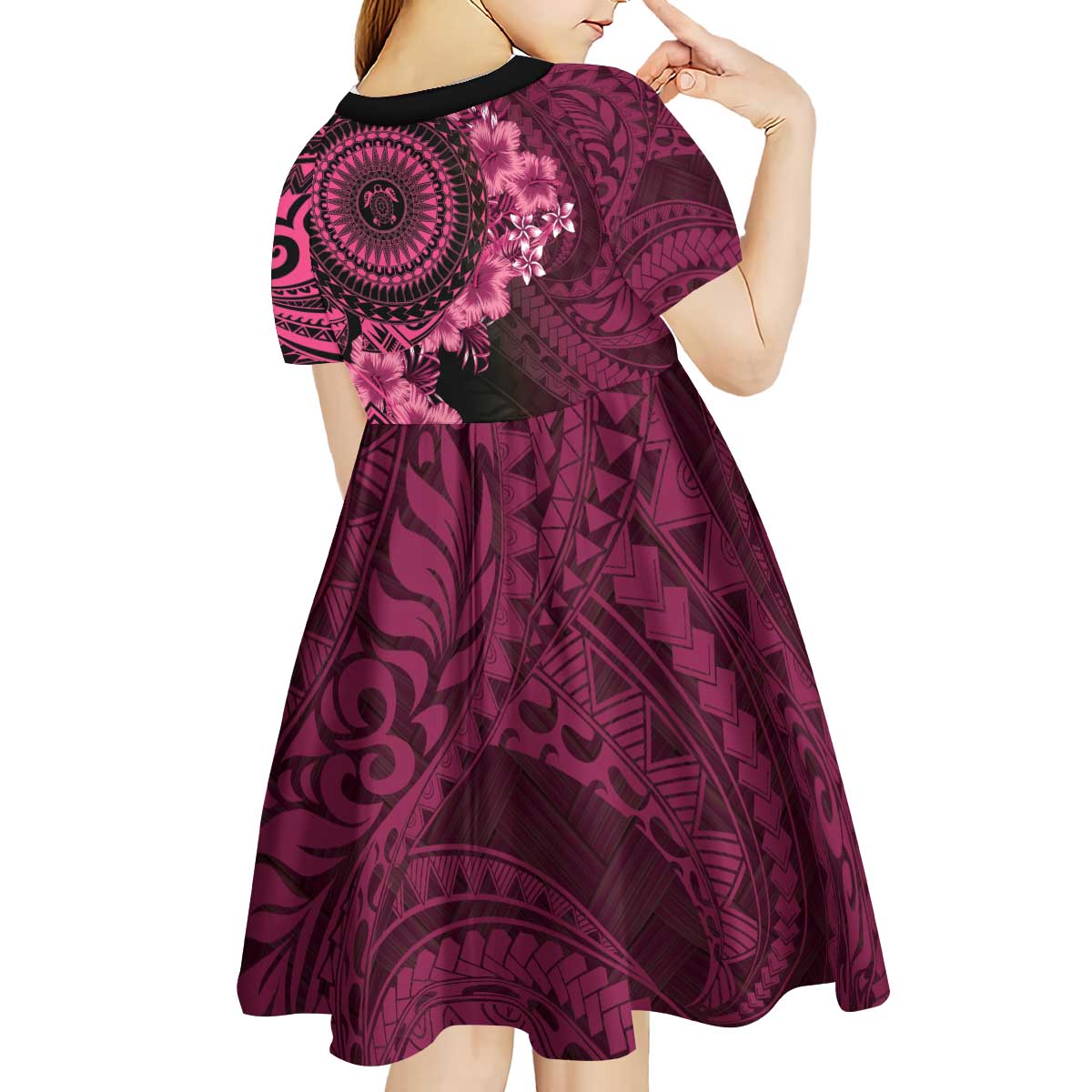 Vanuatu Kid Short Sleeve Dress Hibisus Polynesian Pattern Pink - Polynesian Pride