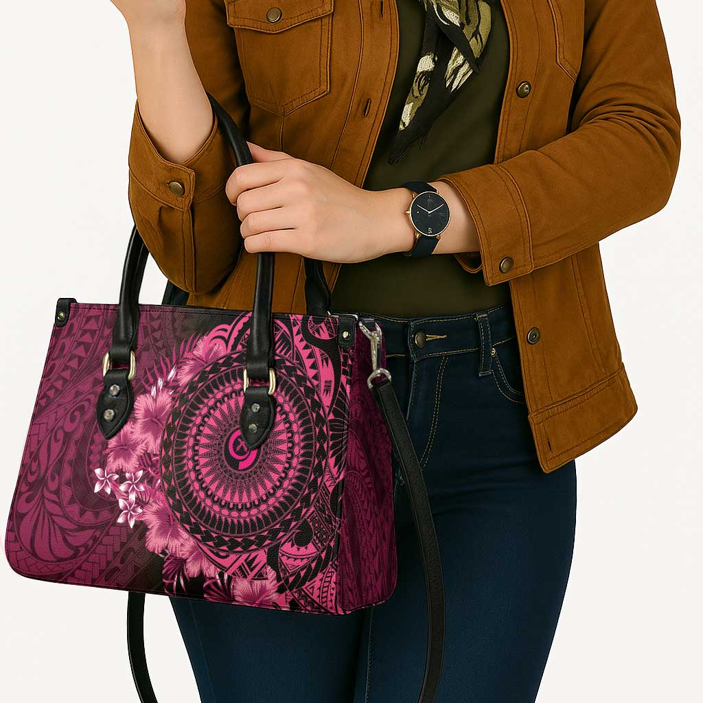 Vanuatu Leather Bag Hibisus Polynesian Pattern Pink - Polynesian Pride