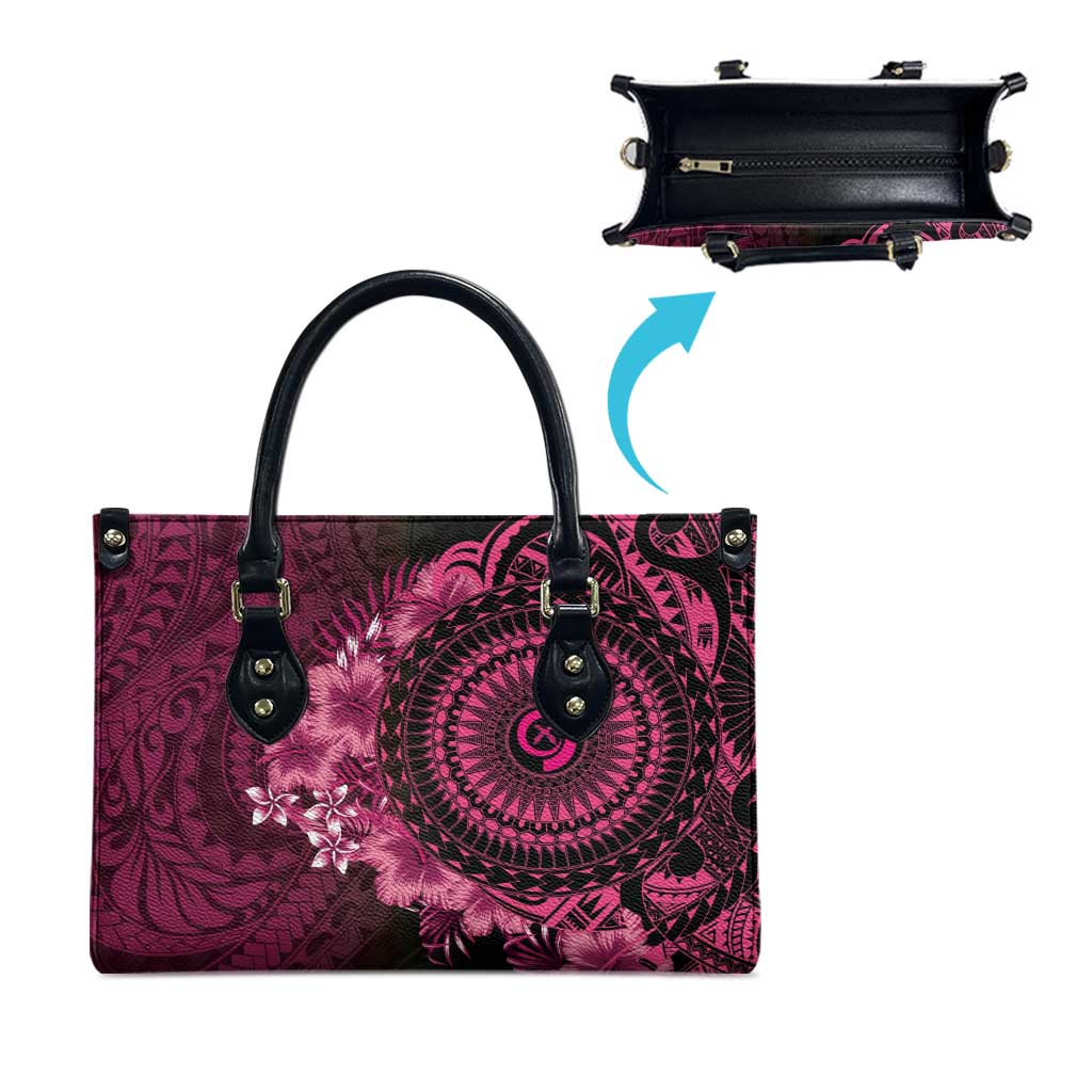 Vanuatu Leather Bag Hibisus Polynesian Pattern Pink - Polynesian Pride