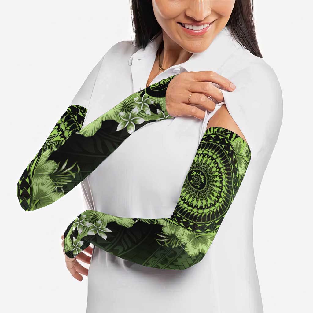 Vanuatu Arm Sleeves Hibisus Polynesian Pattern Green - Polynesian Pride
