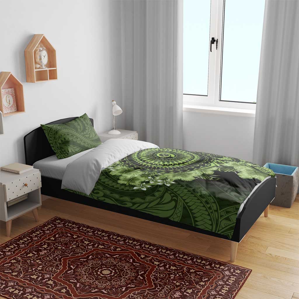 Vanuatu Bedding Set Hibisus Polynesian Pattern Green - Polynesian Pride