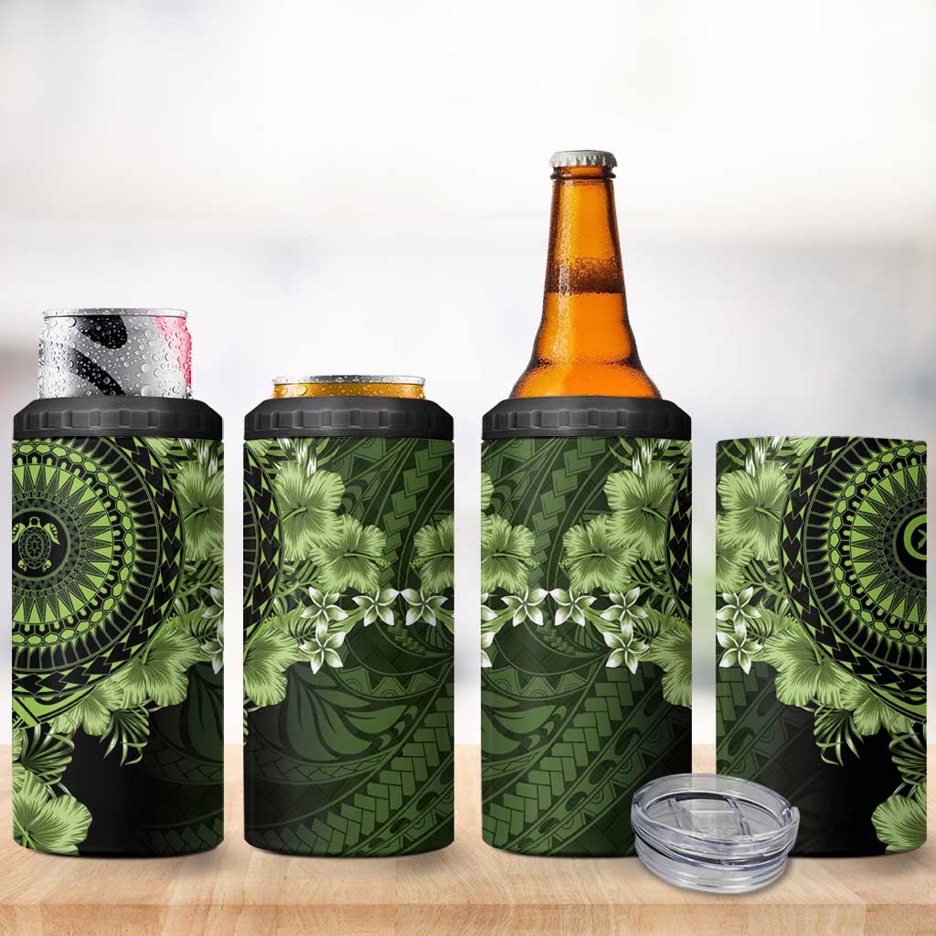 Vanuatu 4 in 1 Can Cooler Tumbler Hibisus Polynesian Pattern Green - Polynesian Pride