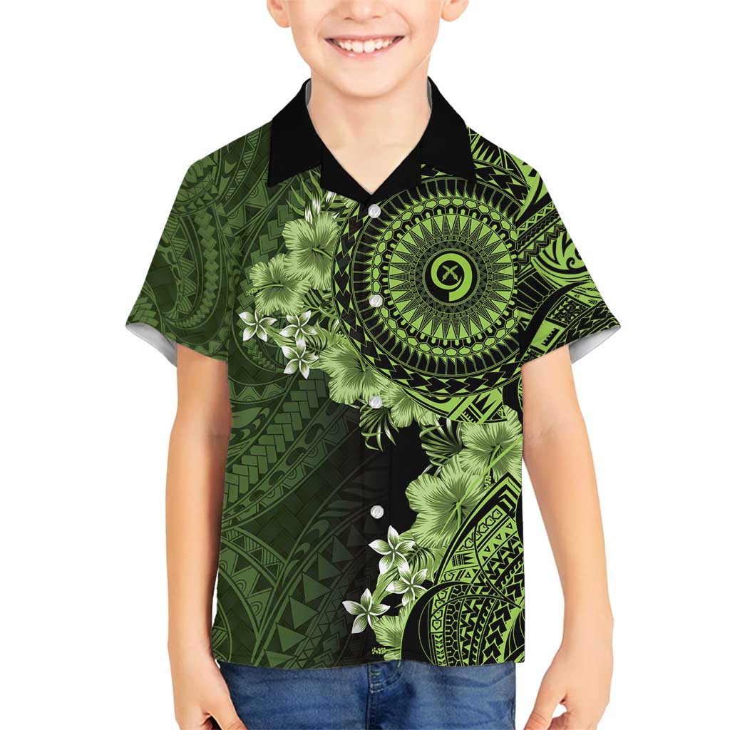Vanuatu Family Matching Long Sleeve Bodycon Dress and Hawaiian Shirt Hibisus Polynesian Pattern Green - Polynesian Pride