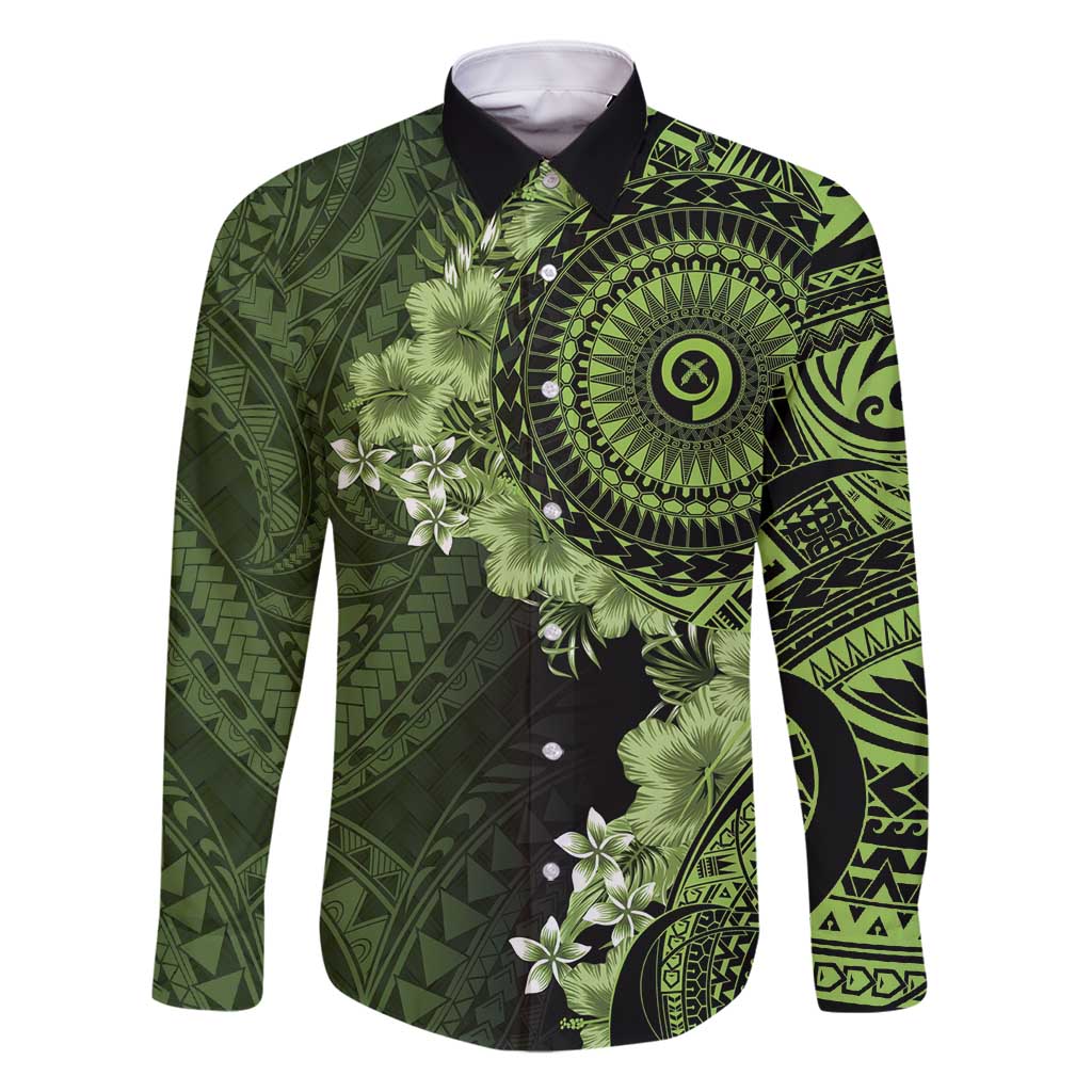 Vanuatu Family Matching Off Shoulder Maxi Dress and Hawaiian Shirt Hibisus Polynesian Pattern Green - Polynesian Pride