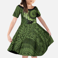 Vanuatu Family Matching Short Sleeve Bodycon Dress and Hawaiian Shirt Hibisus Polynesian Pattern Green - Polynesian Pride