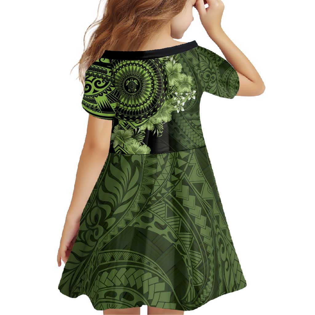 Vanuatu Family Matching Short Sleeve Bodycon Dress and Hawaiian Shirt Hibisus Polynesian Pattern Green - Polynesian Pride