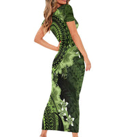Vanuatu Family Matching Short Sleeve Bodycon Dress and Hawaiian Shirt Hibisus Polynesian Pattern Green - Polynesian Pride