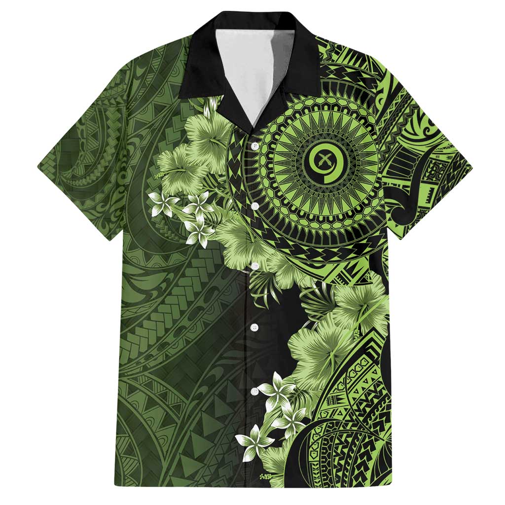Vanuatu Family Matching Tank Maxi Dress and Hawaiian Shirt Hibisus Polynesian Pattern Green - Polynesian Pride