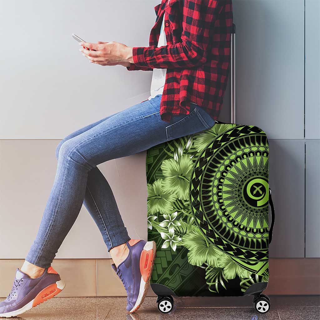Vanuatu Luggage Cover Hibisus Polynesian Pattern Green - Polynesian Pride