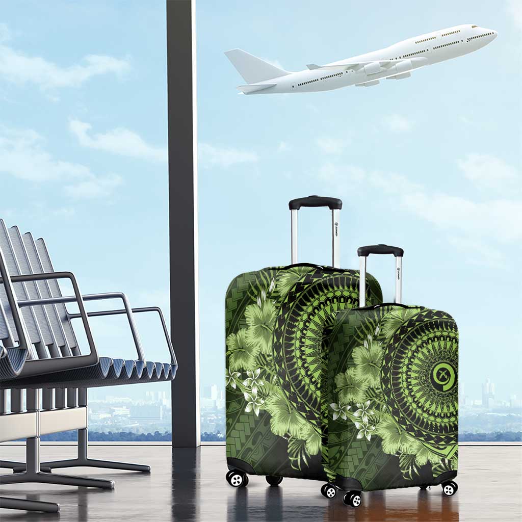 Vanuatu Luggage Cover Hibisus Polynesian Pattern Green - Polynesian Pride
