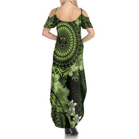 Vanuatu Summer Maxi Dress Hibisus Polynesian Pattern Green - Polynesian Pride