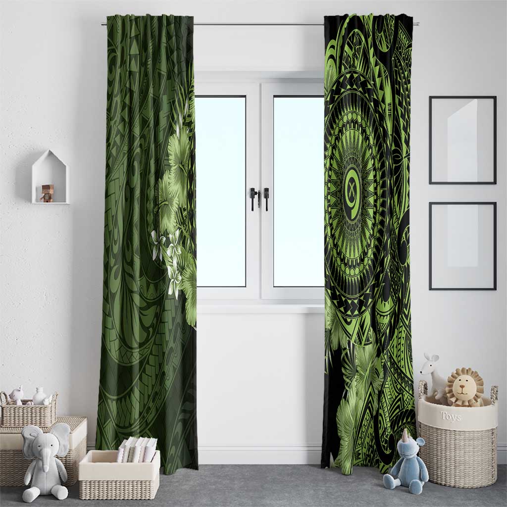 Vanuatu Window Curtain Hibisus Polynesian Pattern Green - Polynesian Pride