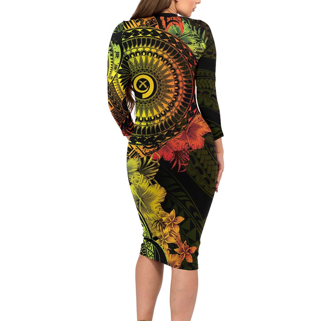 Vanuatu Family Matching Long Sleeve Bodycon Dress and Hawaiian Shirt Hibisus Polynesian Pattern Reggae - Polynesian Pride