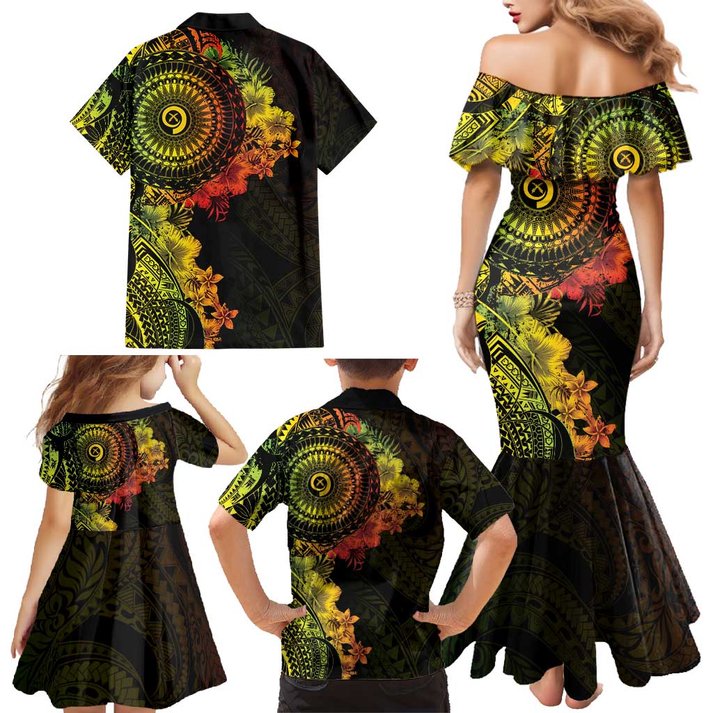 Vanuatu Family Matching Mermaid Dress and Hawaiian Shirt Hibisus Polynesian Pattern Reggae - Polynesian Pride