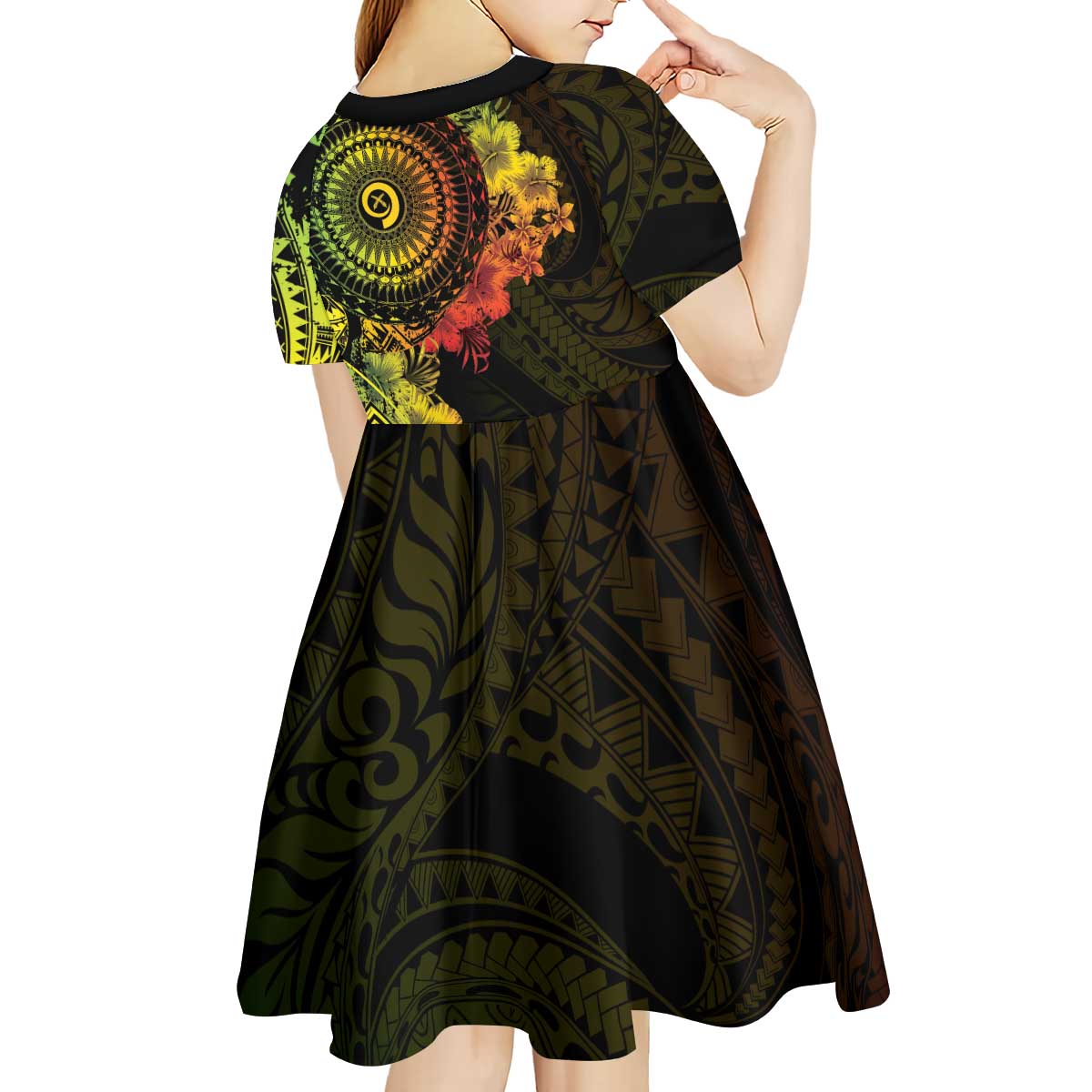 Vanuatu Kid Short Sleeve Dress Hibisus Polynesian Pattern Reggae - Polynesian Pride
