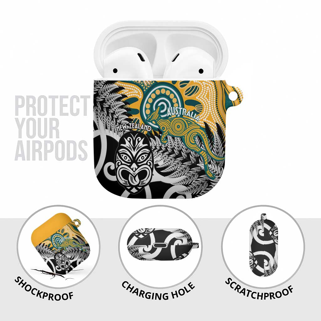 New Zealand Australia Rugby AirPods Case Wallabies Aboriginal All Black Maori Tiki Together - Polynesian Pride