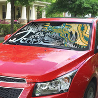 New Zealand Australia Rugby Auto Sun Shade Wallabies Aboriginal All Black Maori Tiki Together - Polynesian Pride