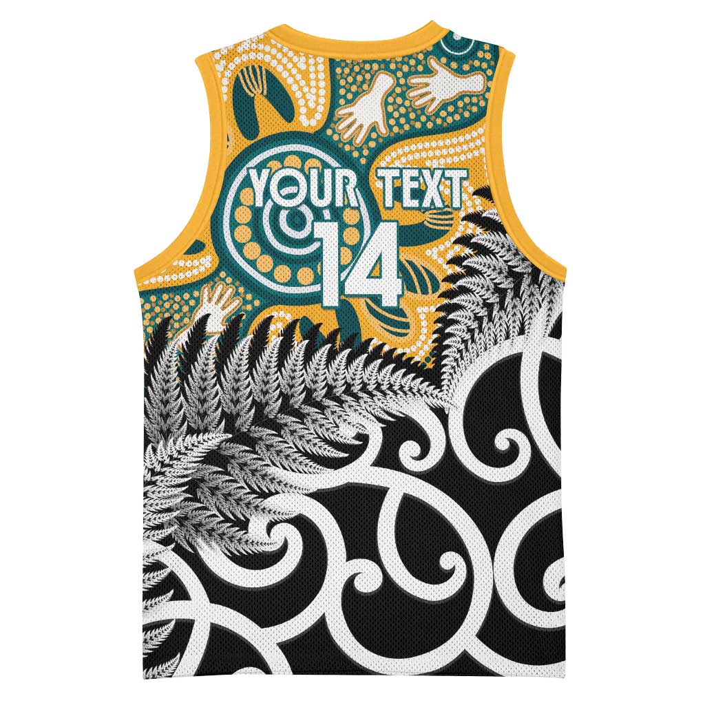 New Zealand Australia Rugby Custom Basketball Jersey Wallabies Aboriginal All Black Maori Tiki Together - Polynesian Pride