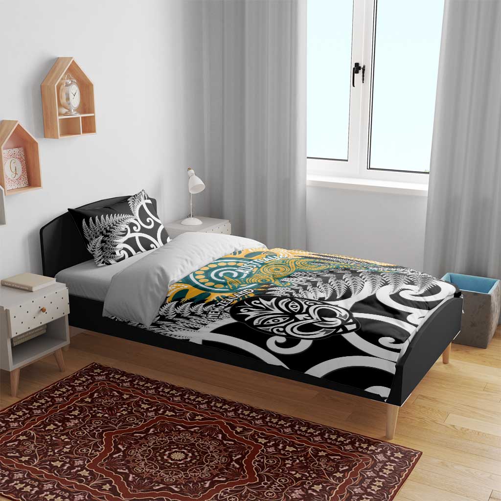 New Zealand Australia Rugby Bedding Set Wallabies Aboriginal All Black Maori Tiki Together - Polynesian Pride