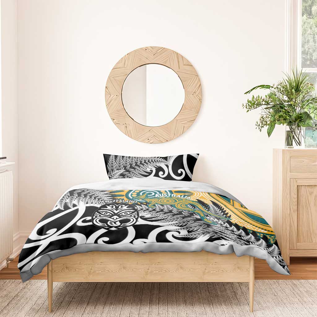 New Zealand Australia Rugby Bedding Set Wallabies Aboriginal All Black Maori Tiki Together - Polynesian Pride
