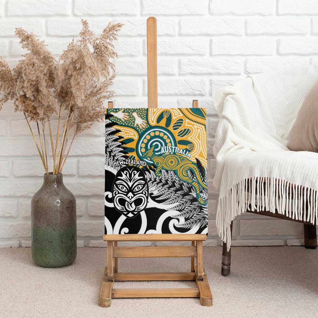 New Zealand Australia Rugby Canvas Wall Art Wallabies Aboriginal All Black Maori Tiki Together - Polynesian Pride
