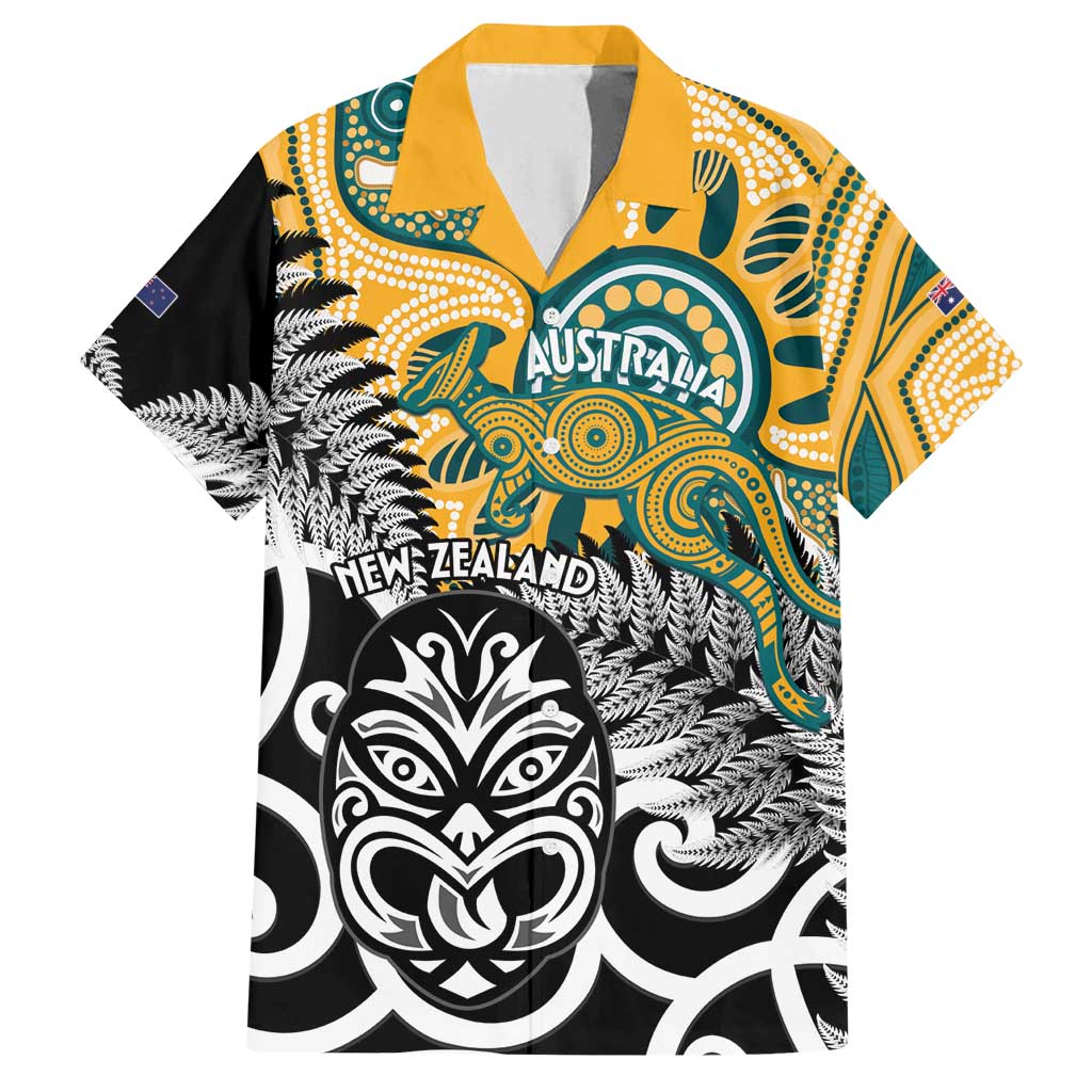 New Zealand Australia Rugby Custom Family Matching Long Sleeve Bodycon Dress and Hawaiian Shirt Wallabies Aboriginal All Black Maori Tiki Together LT14 Dad's Shirt - Short Sleeve Black - Polynesian Pride
