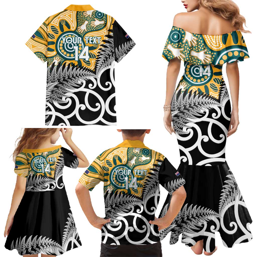 New Zealand Australia Rugby Custom Family Matching Mermaid Dress and Hawaiian Shirt Wallabies Aboriginal All Black Maori Tiki Together LT14 - Polynesian Pride