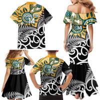 New Zealand Australia Rugby Custom Family Matching Mermaid Dress and Hawaiian Shirt Wallabies Aboriginal All Black Maori Tiki Together LT14 - Polynesian Pride