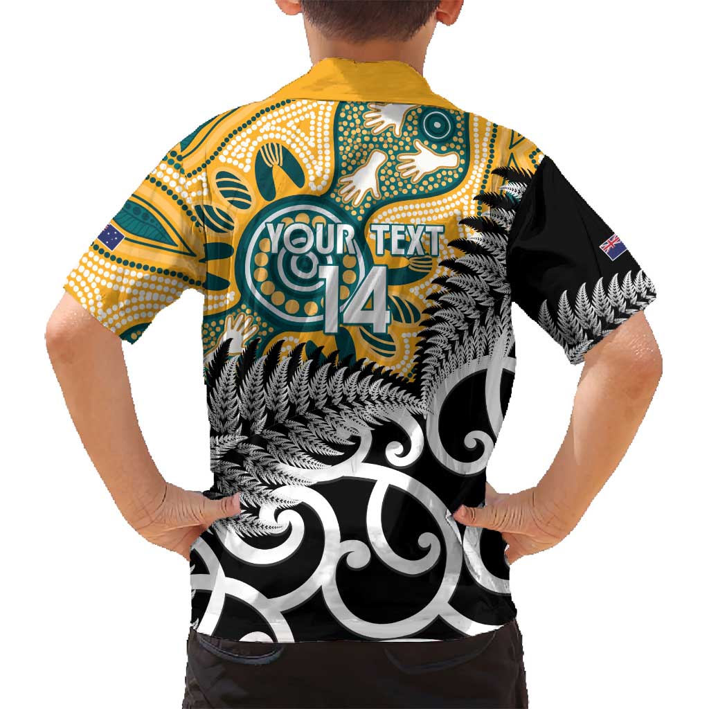 New Zealand Australia Rugby Custom Family Matching Off Shoulder Short Dress and Hawaiian Shirt Wallabies Aboriginal All Black Maori Tiki Together LT14 - Polynesian Pride
