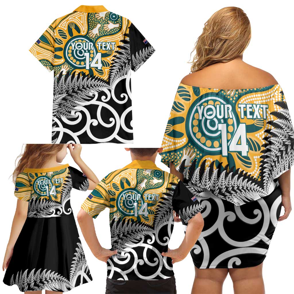 New Zealand Australia Rugby Custom Family Matching Off Shoulder Short Dress and Hawaiian Shirt Wallabies Aboriginal All Black Maori Tiki Together LT14 - Polynesian Pride