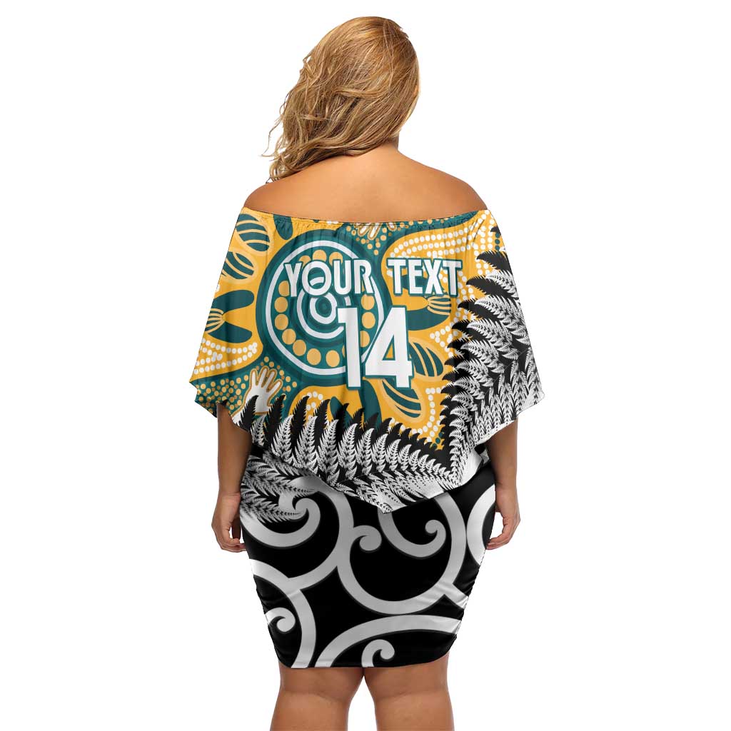 New Zealand Australia Rugby Custom Family Matching Off Shoulder Short Dress and Hawaiian Shirt Wallabies Aboriginal All Black Maori Tiki Together LT14 - Polynesian Pride