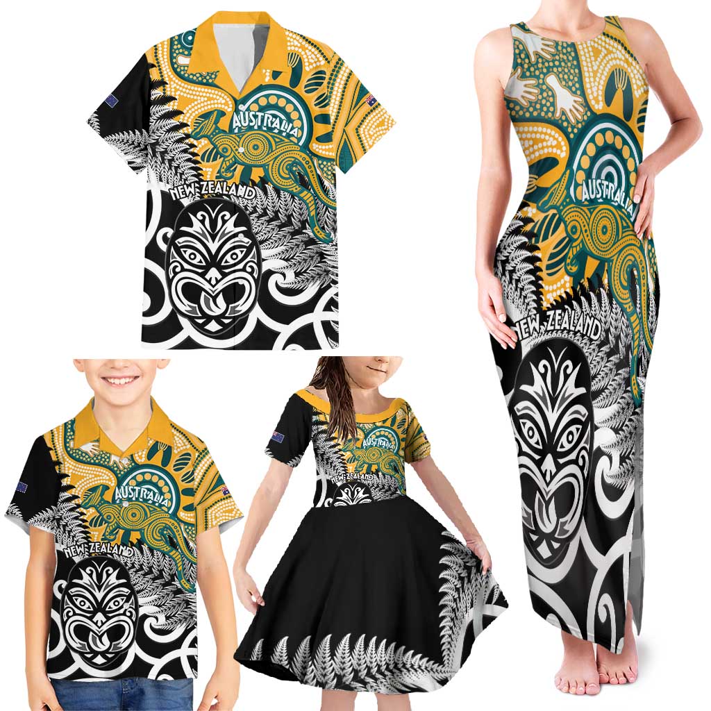 New Zealand Australia Rugby Custom Family Matching Tank Maxi Dress and Hawaiian Shirt Wallabies Aboriginal All Black Maori Tiki Together LT14 - Polynesian Pride