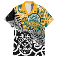 New Zealand Australia Rugby Custom Family Matching Tank Maxi Dress and Hawaiian Shirt Wallabies Aboriginal All Black Maori Tiki Together LT14 Dad's Shirt - Short Sleeve Black - Polynesian Pride