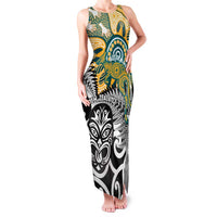 New Zealand Australia Rugby Custom Family Matching Tank Maxi Dress and Hawaiian Shirt Wallabies Aboriginal All Black Maori Tiki Together LT14 Mom's Dress Black - Polynesian Pride