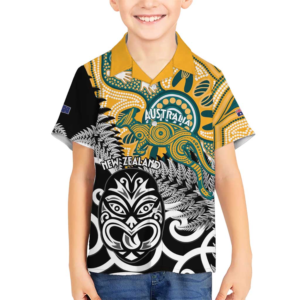 New Zealand Australia Rugby Custom Hawaiian Shirt Wallabies Aboriginal All Black Maori Tiki Together - Polynesian Pride