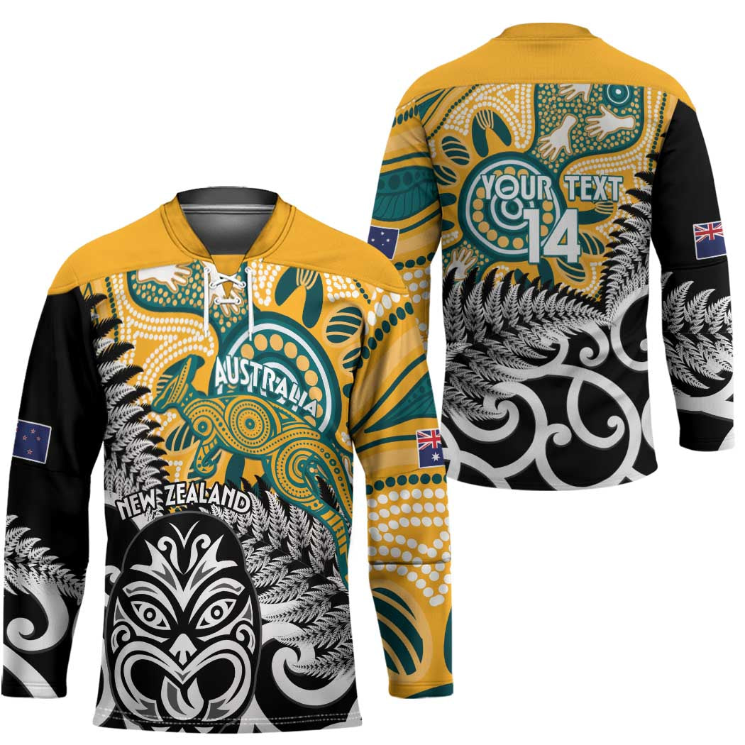 New Zealand Australia Rugby Custom Hockey Jersey Wallabies Aboriginal All Black Maori Tiki Together - Polynesian Pride