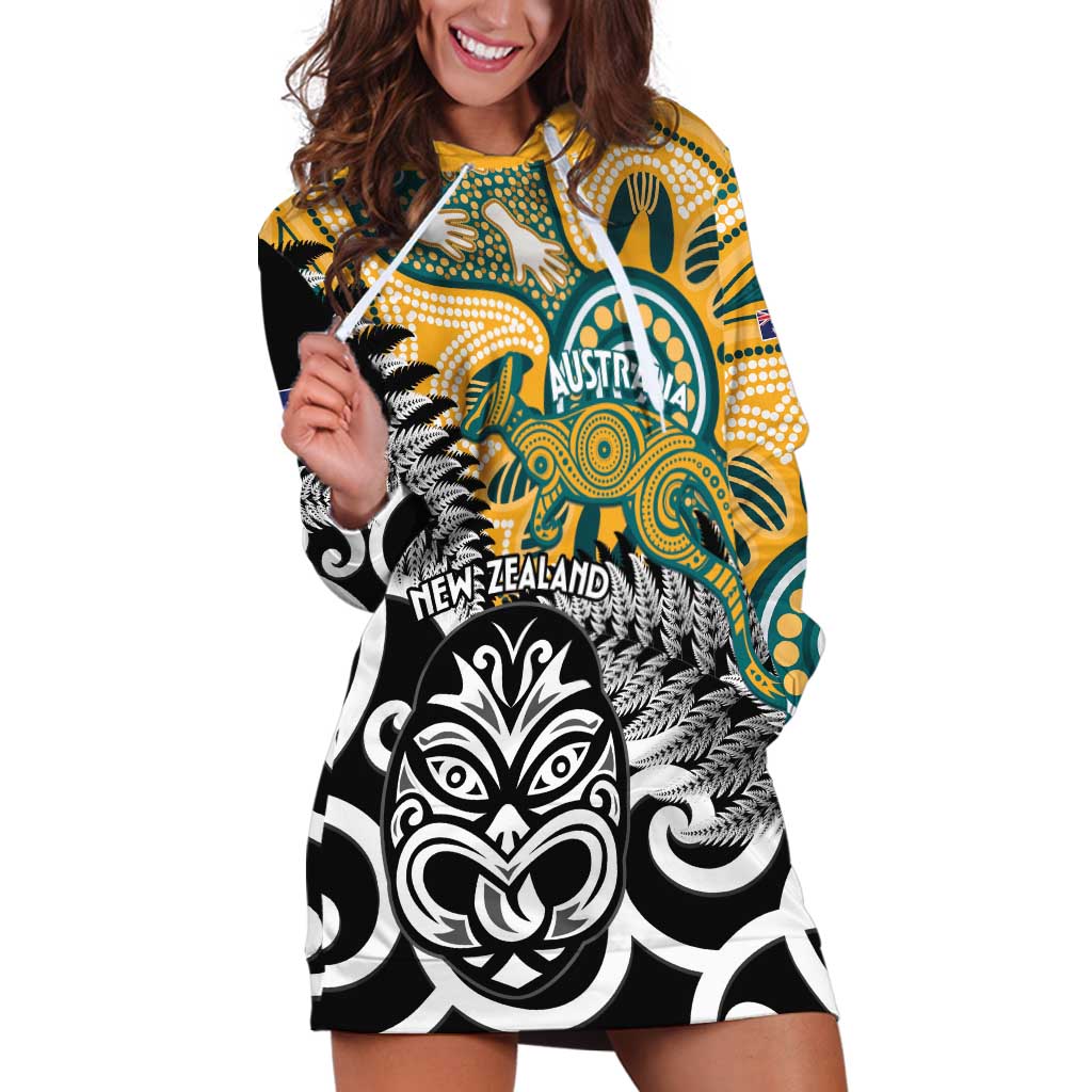 New Zealand Australia Rugby Custom Hoodie Dress Wallabies Aboriginal All Black Maori Tiki Together - Polynesian Pride